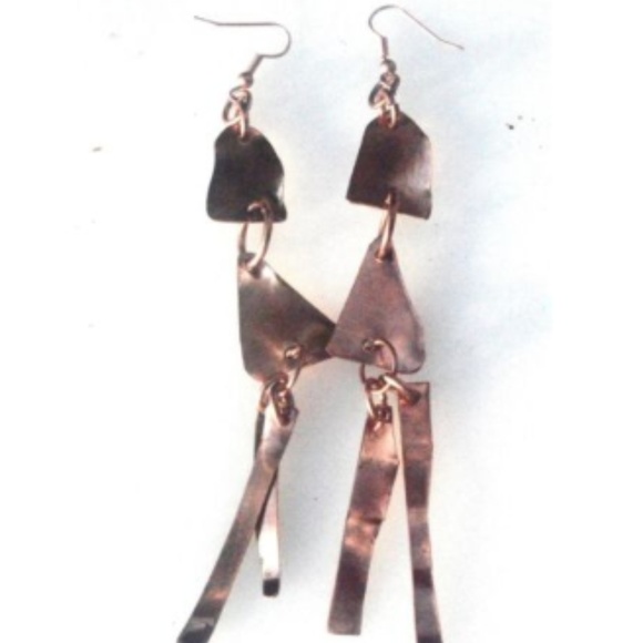 Conceptual Subculture Jewelry - Long Fringe Solid Copper Earrings Cowboy Hippie